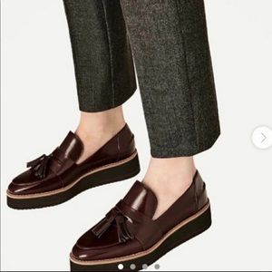 ZARA Burgundy Platform Loafers
